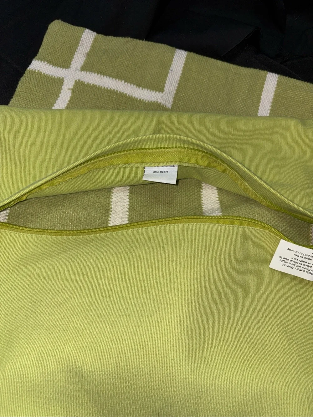 Green Geometric Accent Pillow with Cream Grid